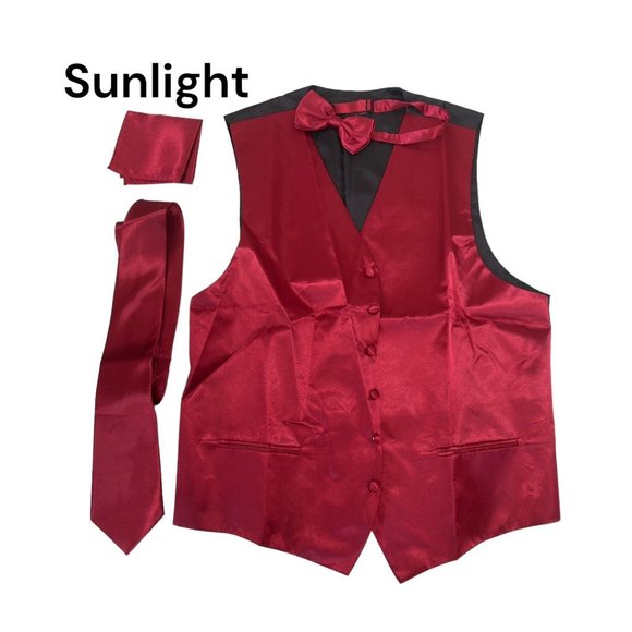 Formal FadCano Men SZ XL Satin Burgandy 6 Buttons Vest with Tie/Bow Wedding Wear - Picture 1 of 8